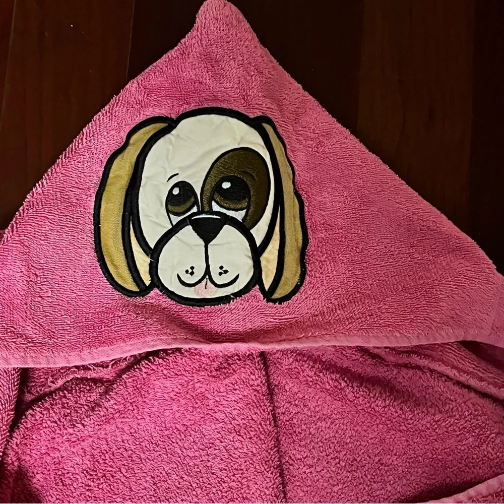 2 Hooded Towels Pink Flower Bee & Puppy Dog Bath Beach Girls Pottery Barn